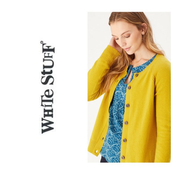 Anthropologie Sweaters - WHITE STUFF Merino Wool Mustard Yellow Cardigan